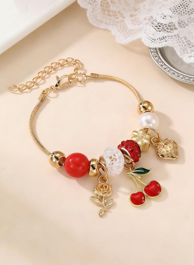 Take Two Charm Bracelet with Red Beads and Cherry Pendant - Image 3