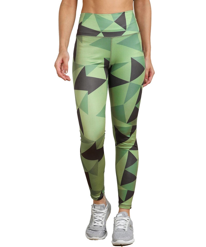 Rock Paper Scissors Women's Skinny Fit Polyester Blend Leggings (ONSWG-TIGHTS-GEOGREEN-M_Geometric Green_M), High Rise - Image 1