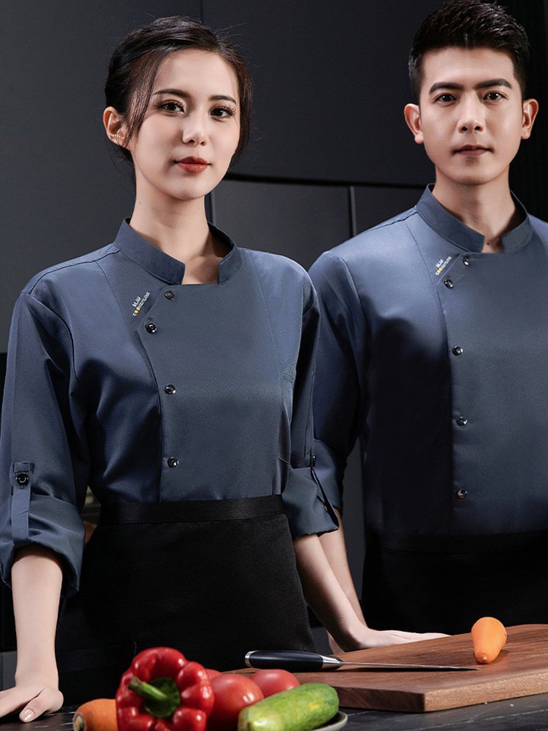 High-End Chef Work Clothes For Men, Long-Sleeved Baking Clothing, Catering, Western Food, El Kitchen, Custom Logo - Image 4
