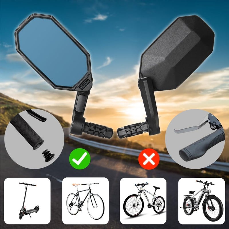 BriskMore Olny BT-022LB Bar End Bike Mirror, High Definition Convex Blue Glass Lens for Scooter, Electric Bicycle, Anti-Scratch, Ebike Safe Rear View Mirror for Left Side - Image 2