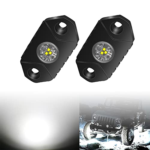 4WDKING White LED Rock Lights, 2 Pods IP68 Waterproof Underbody Glow Trail Rig Lamp LED Neon Lights for Truck Off Road Truck Car Boat ATV SUV Motorcycle - Image 1