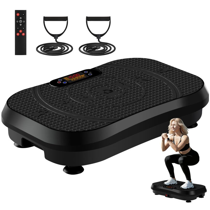 SoftGym Vibration Plate Exercise Machine for Lymphatic Drainage,Power Vibrate Stand Shake Board 450 Lbs Capacity Whole Body Workout Waver with Resistance Bands Weight Loss Gift for Women Men-Black - Image 1