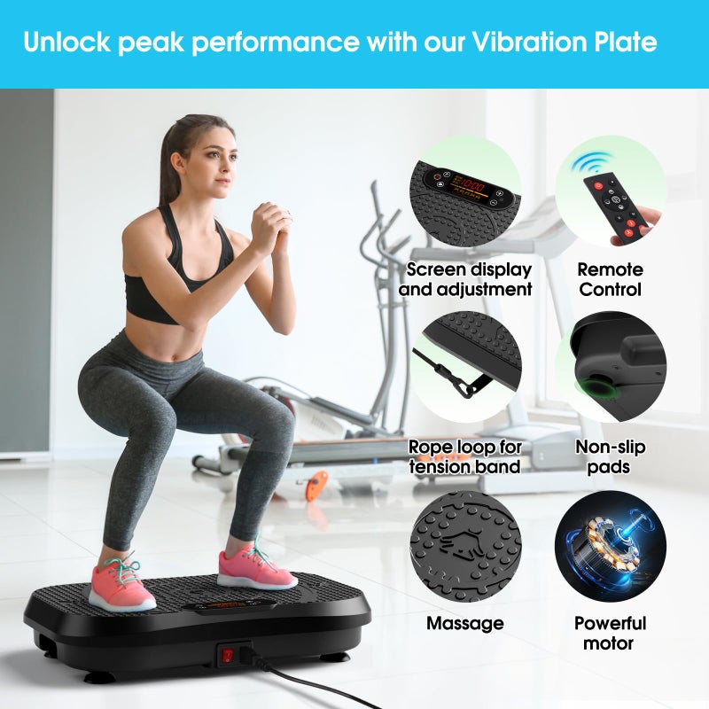 SoftGym Vibration Plate Exercise Machine for Lymphatic Drainage,Power Vibrate Stand Shake Board 450 Lbs Capacity Whole Body Workout Waver with Resistance Bands Weight Loss Gift for Women Men-Black - Image 3