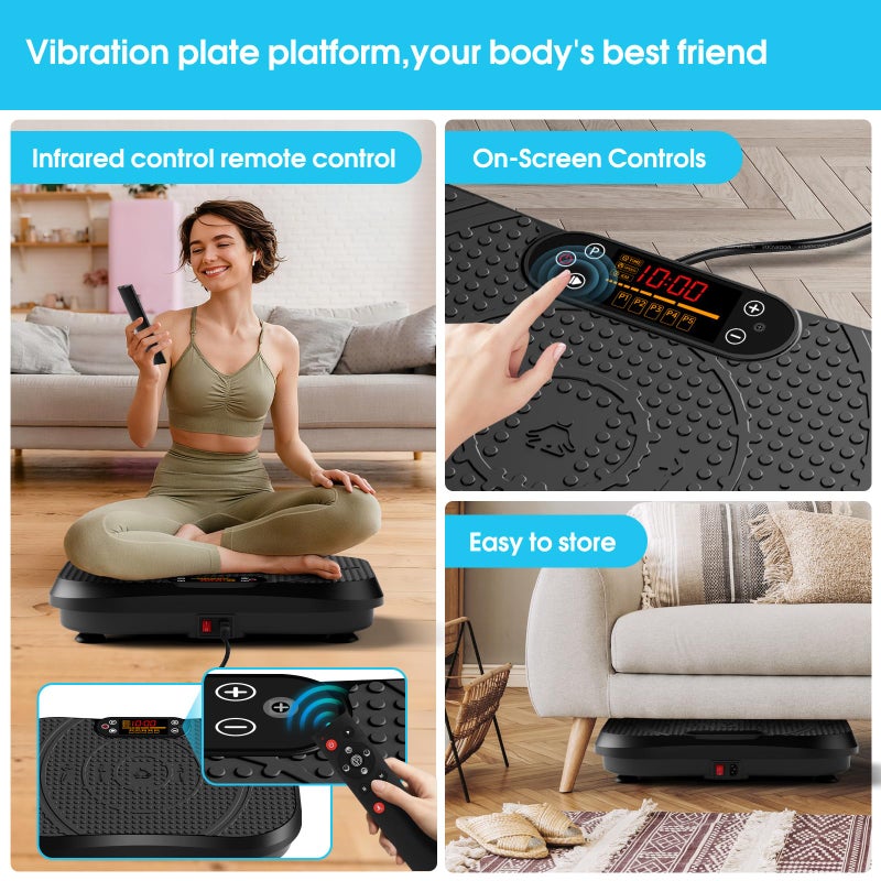 SoftGym Vibration Plate Exercise Machine for Lymphatic Drainage,Power Vibrate Stand Shake Board 450 Lbs Capacity Whole Body Workout Waver with Resistance Bands Weight Loss Gift for Women Men-Black - Image 2