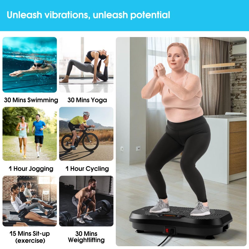 SoftGym Vibration Plate Exercise Machine for Lymphatic Drainage,Power Vibrate Stand Shake Board 450 Lbs Capacity Whole Body Workout Waver with Resistance Bands Weight Loss Gift for Women Men-Black - Image 4