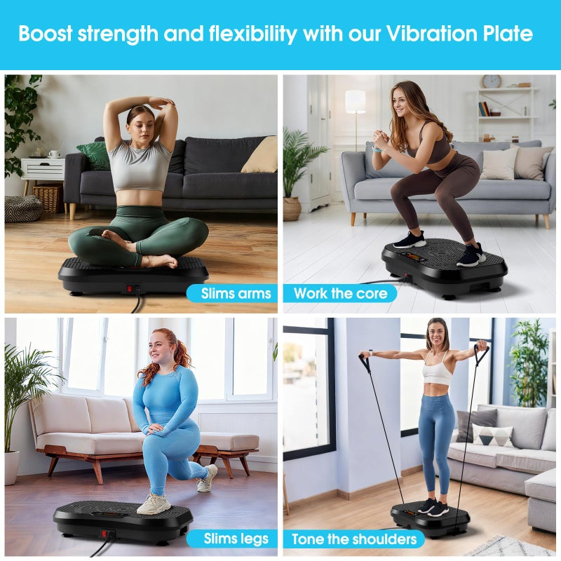 SoftGym Vibration Plate Exercise Machine for Lymphatic Drainage,Power Vibrate Stand Shake Board 450 Lbs Capacity Whole Body Workout Waver with Resistance Bands Weight Loss Gift for Women Men-Black - Image 5