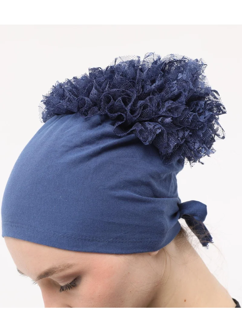 Sensu Stitched at the Front, Tied at the Back, Bun, Lace, Frill, Hijab Bonnet
