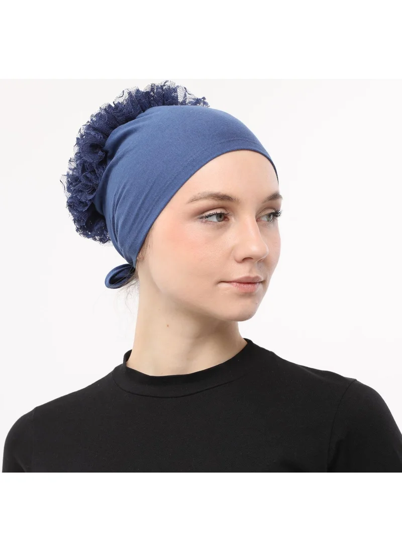 Sensu Stitched at the Front, Tied at the Back, Bun, Lace, Frill, Hijab Bonnet
