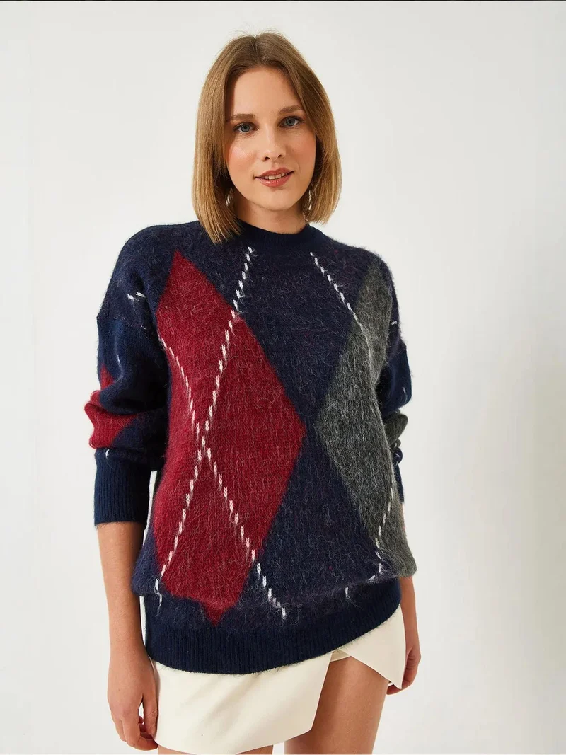 Bianco Lucci LUCCI Oversized Diamond Printed Sweater