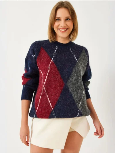 Bianco Lucci LUCCI Oversized Diamond Printed Sweater