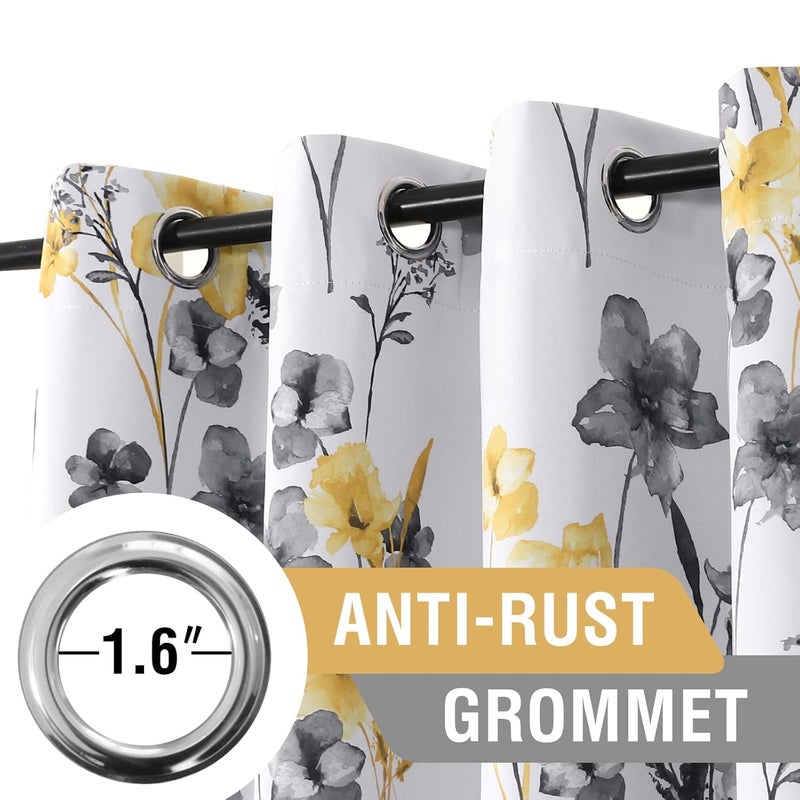 BFAM ستارة BFAM بطباعة زهور 100% مع بطانة سوداء من الخلف، ستائر بطباعة زهور لغرفة المعيشة/غرفة النوم معزولة حرارياً موفرة للطاقة، عبوة تحتوي على 1 ستارة - Image 3