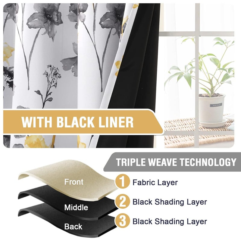 BFAM ستارة BFAM بطباعة زهور 100% مع بطانة سوداء من الخلف، ستائر بطباعة زهور لغرفة المعيشة/غرفة النوم معزولة حرارياً موفرة للطاقة، عبوة تحتوي على 1 ستارة - Image 5