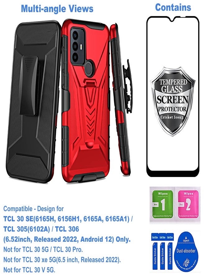 Ailiber for TCL 30 SE Phone Case, TCL 305 / TCL 306 Case Holster with Screen Protector, Swivel Belt Clip Holster with Kickstand, Heavy Duty Full Body Shockproof Protector Phone Cover for TCL 30SE-Red - Image 2