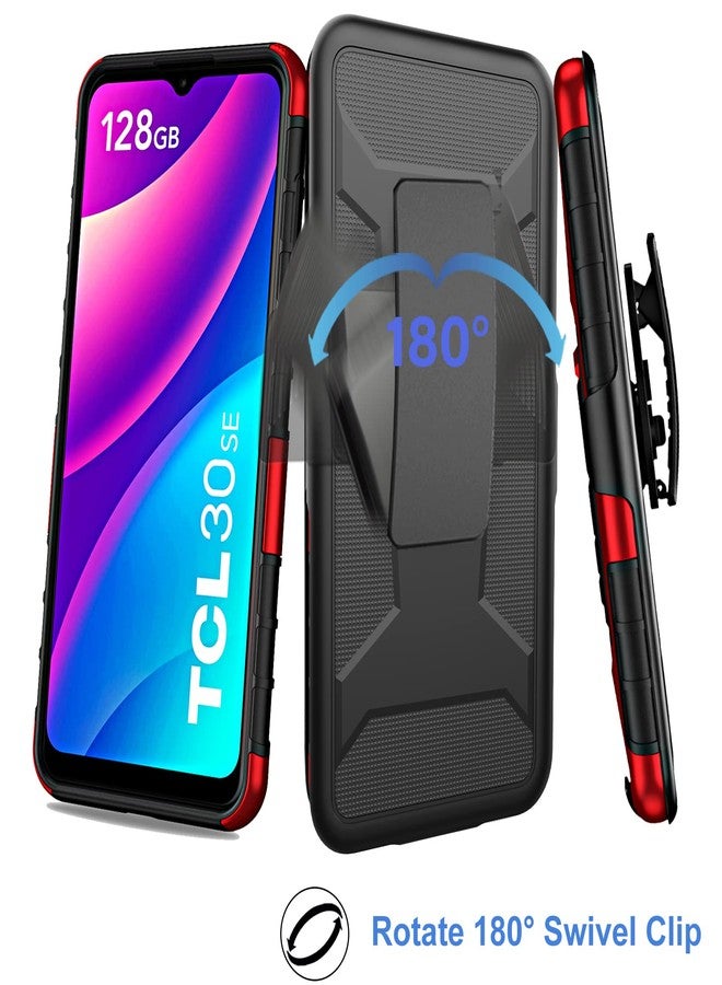 Ailiber for TCL 30 SE Phone Case, TCL 305 / TCL 306 Case Holster with Screen Protector, Swivel Belt Clip Holster with Kickstand, Heavy Duty Full Body Shockproof Protector Phone Cover for TCL 30SE-Red - Image 4