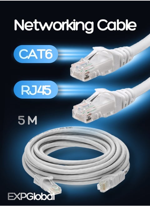 كبل إيثرنت UTP CAT6، 2xRJ45، 8 أسلاك × 0.4 مم، أبيض، 5 م