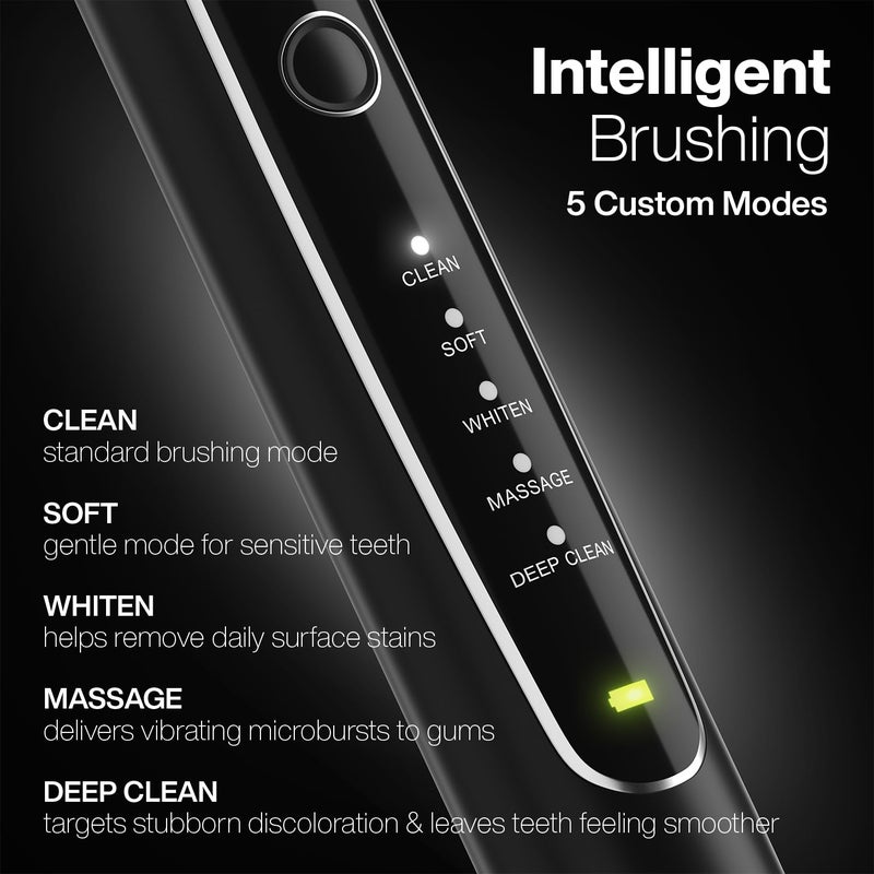 Aquasonic Black Series PRO UV â€“ Ultra-Whitening Electric Toothbrush â€“ 5 Modes & Smart Timers â€“ UV Sanitizing Base, Premium Travel Case & 6 Proflex Brush Heads â€“ ADA Accepted - Image 5