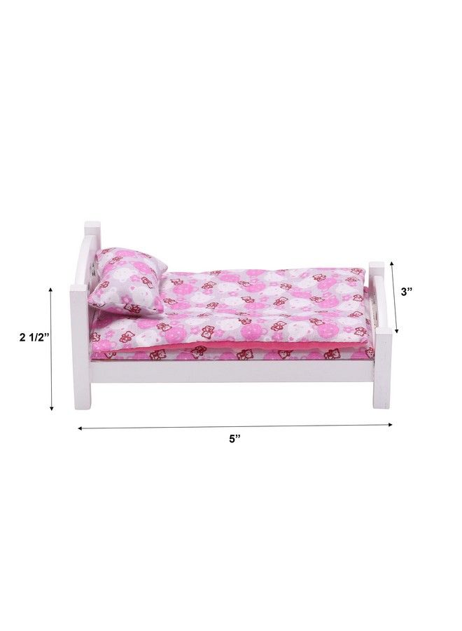 Inusitus Dollhouse Furniture Mini Kid’S Bed Set Realistic Bedroom Accessories For 6 Inch Dolls Decorative Bedspread & Pillow White Wooden Frame 1/12 Scale (Pink Bedding) - Image 5