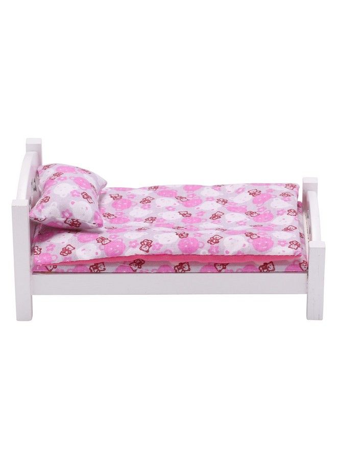 Inusitus Dollhouse Furniture Mini Kid’S Bed Set Realistic Bedroom Accessories For 6 Inch Dolls Decorative Bedspread & Pillow White Wooden Frame 1/12 Scale (Pink Bedding) - Image 3