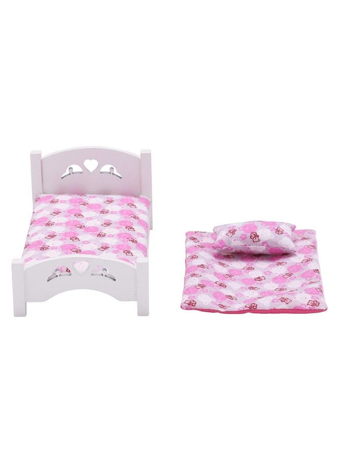 Inusitus Dollhouse Furniture Mini Kid’S Bed Set Realistic Bedroom Accessories For 6 Inch Dolls Decorative Bedspread & Pillow White Wooden Frame 1/12 Scale (Pink Bedding) - Image 4