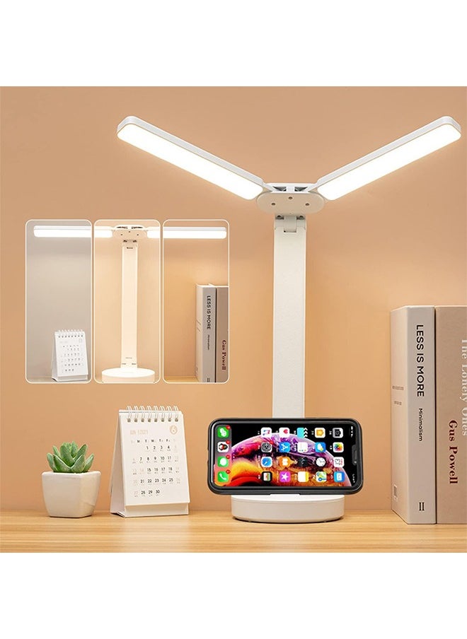 Arabest Double Head LED Desk Lamp, Table Lamp, Rechargeable, Eye-Caring, Touch Control With USB Charging Port, Bedside Table Lamp for Reading, Study Lamp for Kids, Home, Office, White  - Image 1