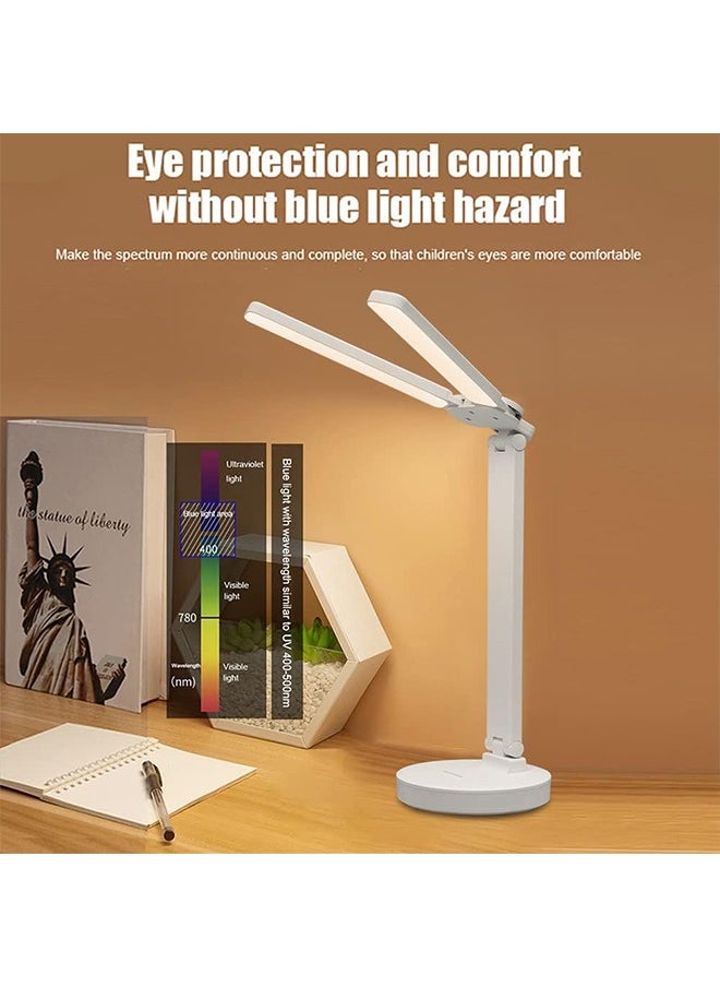 Arabest Double Head LED Desk Lamp, Table Lamp, Rechargeable, Eye-Caring, Touch Control With USB Charging Port, Bedside Table Lamp for Reading, Study Lamp for Kids, Home, Office, White  - Image 3