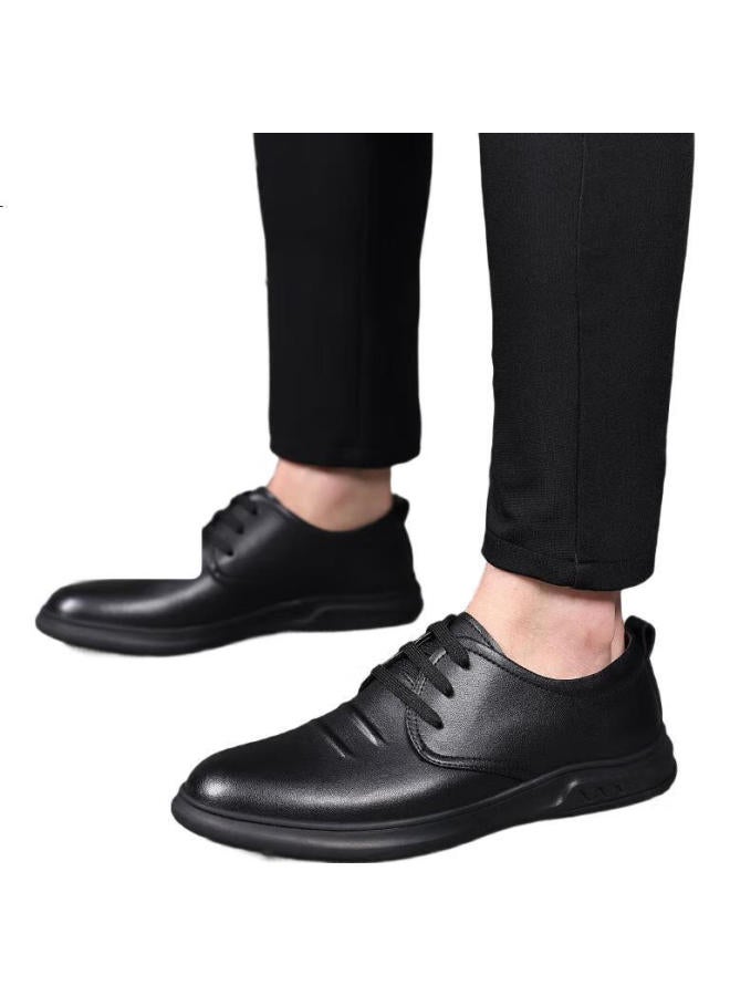 Chint Zhengtai Men'S Leather Shoes Men'S Shoes Breathable Fashion Lace-Up Flat Bottom Business Casual Leather Shoes Men Jz0019 Black 40 - Image 3