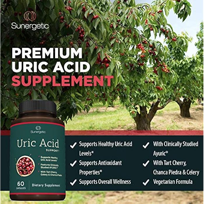 Sunergetic Premium Uric Acid Support Supplement – Uric Acid Cleanse & Kidney Support – Includes Tart Cherry, Chanca Piedra, Celery Extract & Turmeric - 60 Capsules - Image 4