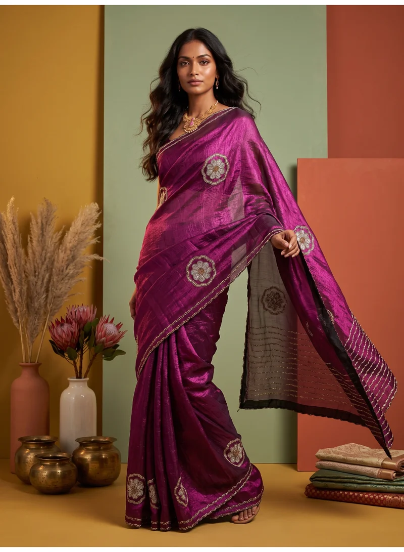 Nool  Angaar Tissue Saree with Unstitched Blouse Material for Women | Best Price UAE