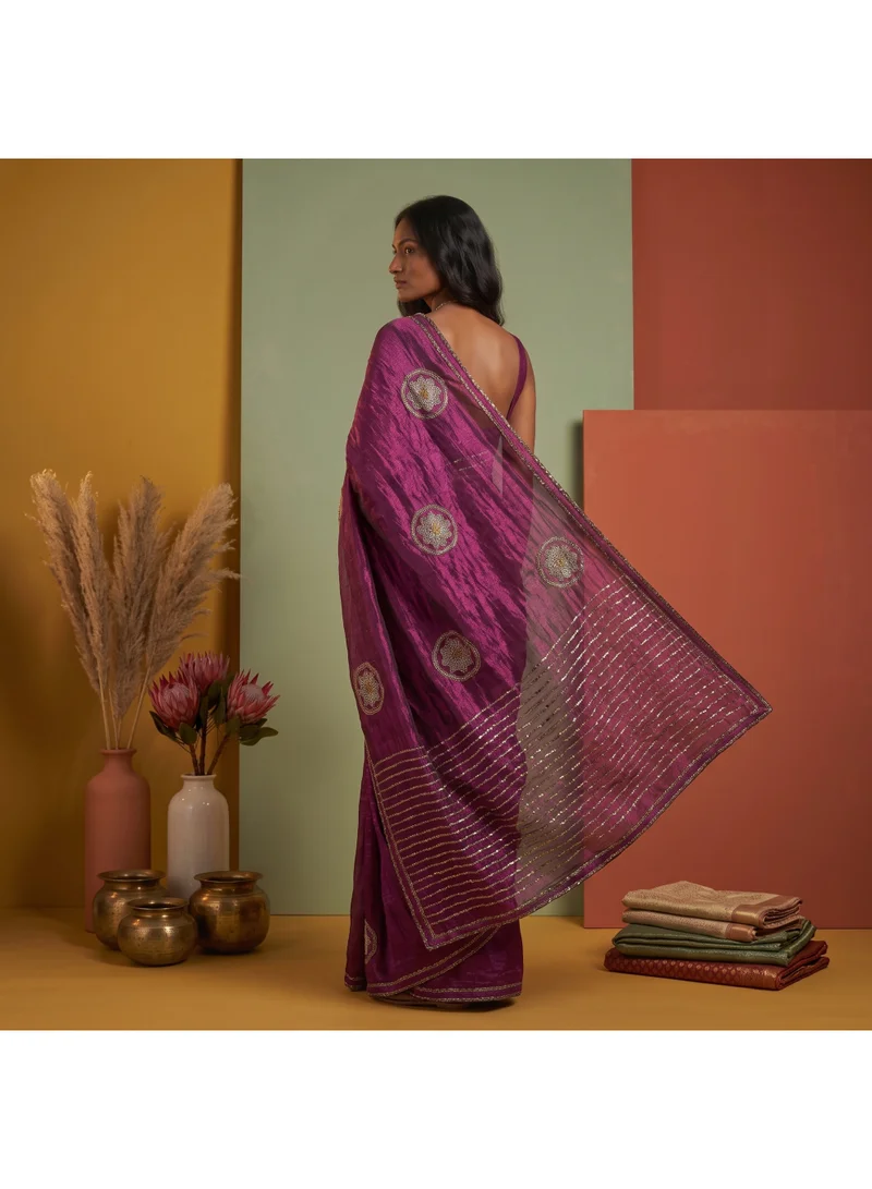 Nool  Angaar Tissue Saree with Unstitched Blouse Material for Women | Best Price UAE