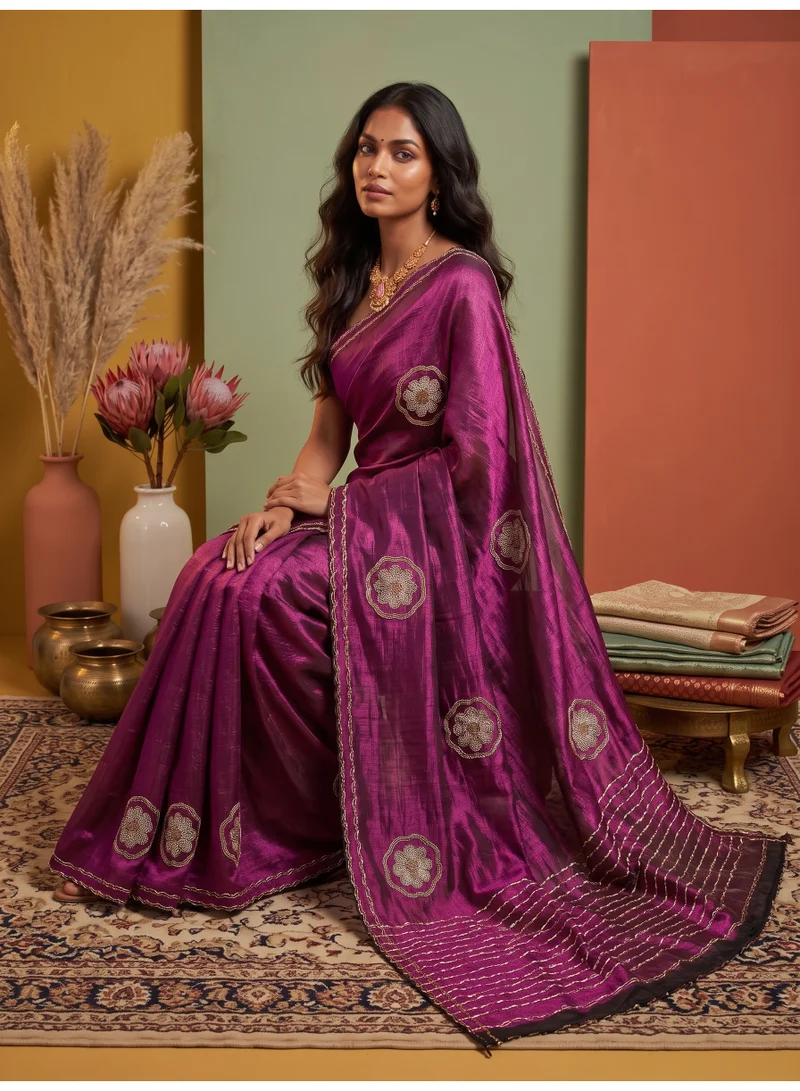 Nool  Angaar Tissue Saree with Unstitched Blouse Material for Women | Best Price UAE