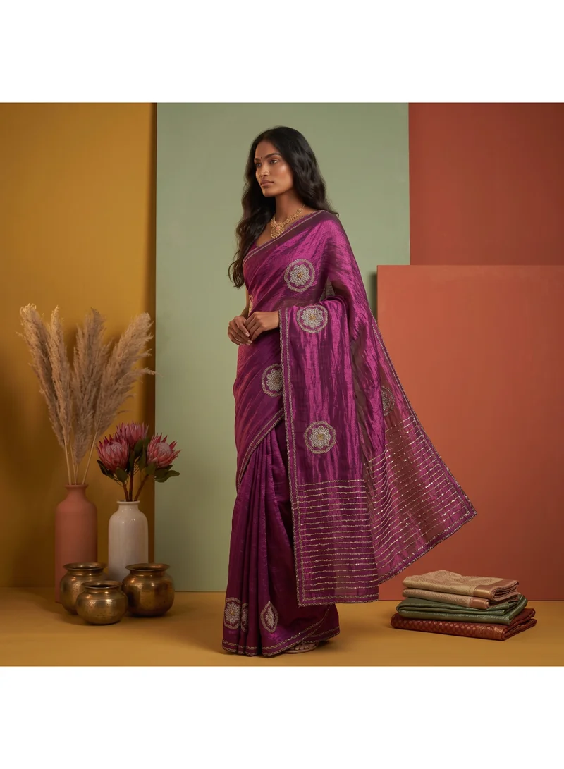 Nool  Angaar Tissue Saree with Unstitched Blouse Material for Women | Best Price UAE