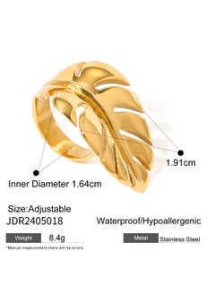 AROAQ Uworld Adjustable Gold Color Ring for Women with Pearl Leaf Design and Textured Strip Elegant Jewelry Gift 