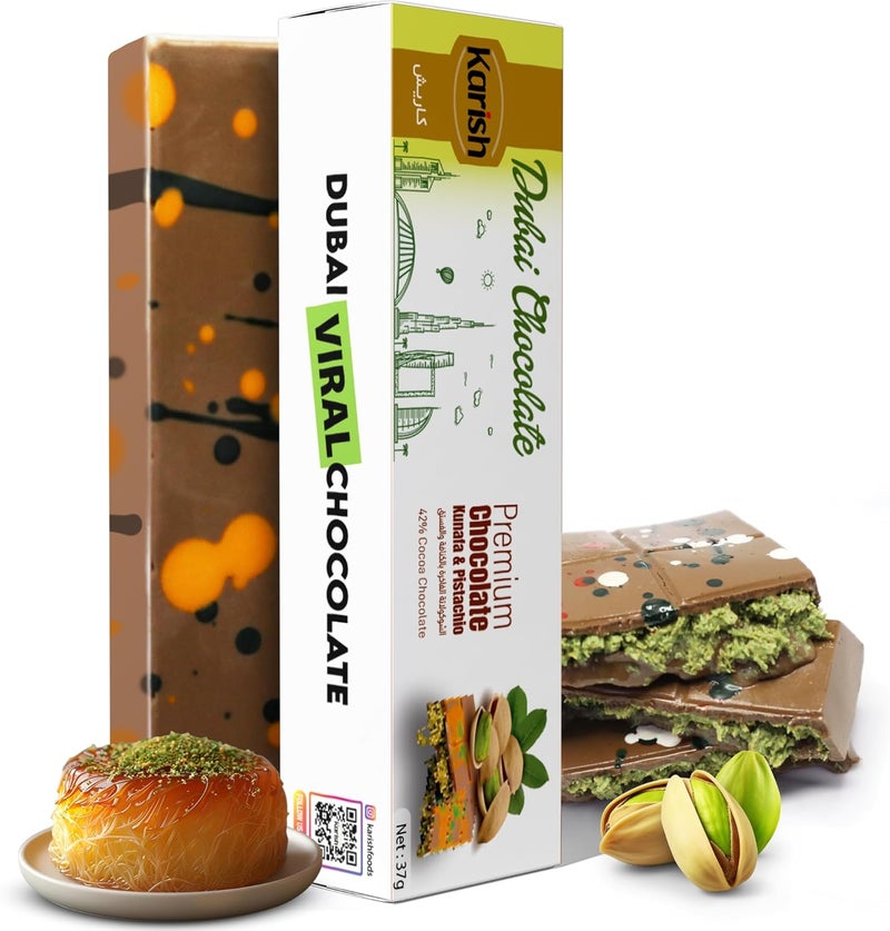 Karish Dubai Viral Kunafa Pistachio Chocolate 37g – Crispy Kunafa with Creamy Pistachio Chocolate Filling – Premium Arabic Dessert Bite – Made in UAE - Image 1