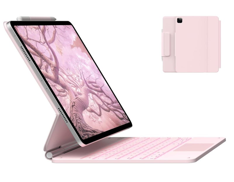 typecase تايبكيس إيدج لـ iPad Air 13 (M4/M3/M2, 2026/2025/2024) و Pro 12.9 (الجيل السادس/الخامس/الرابع/الثالث) مع إضاءة خلفية بـ 11 لون، لوحة تتبع دقيقة، لوحة مفاتيح عائمة سحرية (غير متوافقة مع Pro 13 (M5/M4) - Pink'26 - Image 1