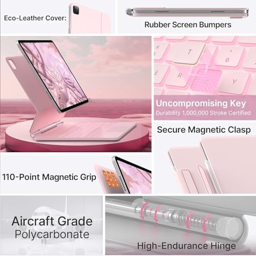 typecase تايبكيس إيدج لـ iPad Air 13 (M4/M3/M2, 2026/2025/2024) و Pro 12.9 (الجيل السادس/الخامس/الرابع/الثالث) مع إضاءة خلفية بـ 11 لون، لوحة تتبع دقيقة، لوحة مفاتيح عائمة سحرية (غير متوافقة مع Pro 13 (M5/M4) - Pink'26 - Image 5