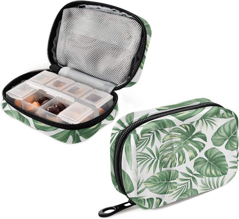 Palm Pill Cases Bag Tropical Vitamin Pill Box Organizers 7 Day Medicine Container Case Supplement Holder