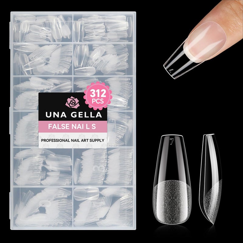 Global mainstream design picks Medium Ballerina Nail Tips: Pack of 312 Pre-Etched Gel Nail Tips, Coffin Press-On Nails, Clear Full Cover for Nail Extensions & DIY Nail Art, Home Salon, Durable, 12 Sizes Multiple options - Image 1