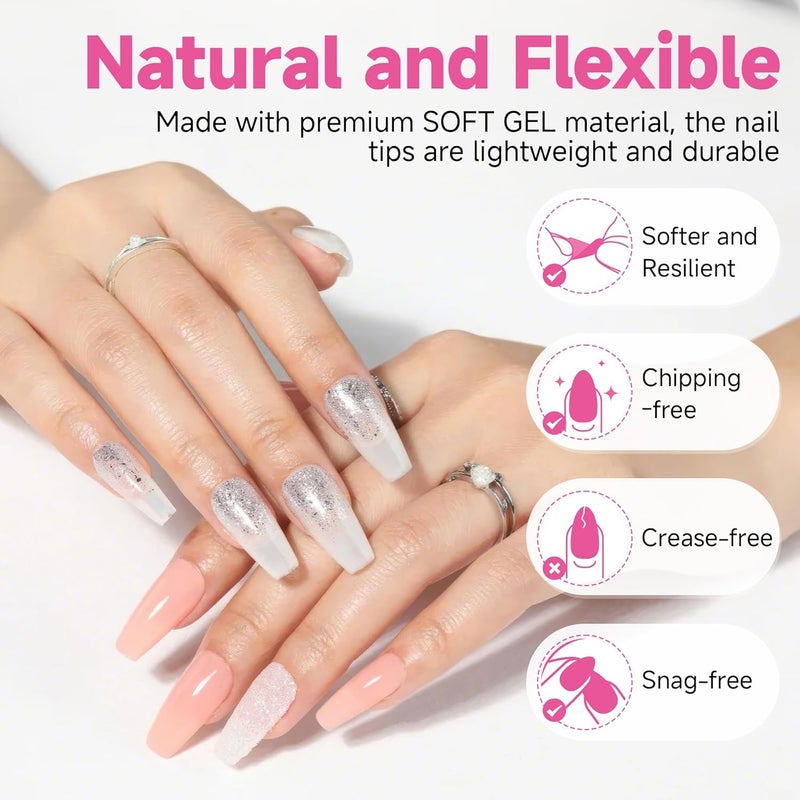 Global mainstream design picks Medium Ballerina Nail Tips: Pack of 312 Pre-Etched Gel Nail Tips, Coffin Press-On Nails, Clear Full Cover for Nail Extensions & DIY Nail Art, Home Salon, Durable, 12 Sizes Multiple options - Image 4