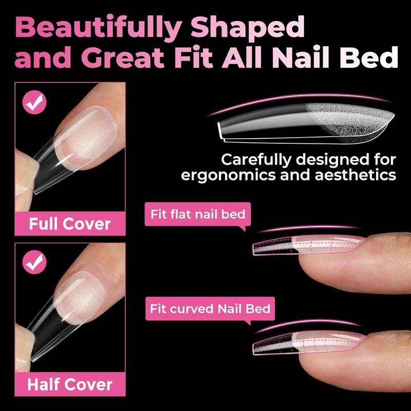 Global mainstream design picks Medium Ballerina Nail Tips: Pack of 312 Pre-Etched Gel Nail Tips, Coffin Press-On Nails, Clear Full Cover for Nail Extensions & DIY Nail Art, Home Salon, Durable, 12 Sizes Multiple options - Image 3