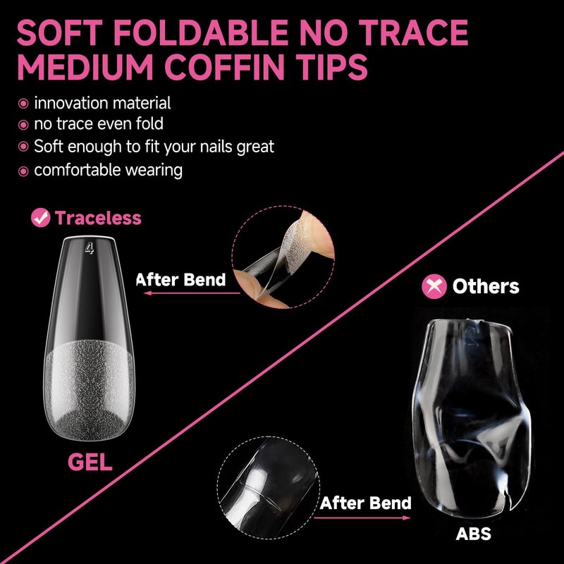 Global mainstream design picks Medium Ballerina Nail Tips: Pack of 312 Pre-Etched Gel Nail Tips, Coffin Press-On Nails, Clear Full Cover for Nail Extensions & DIY Nail Art, Home Salon, Durable, 12 Sizes Multiple options - Image 5