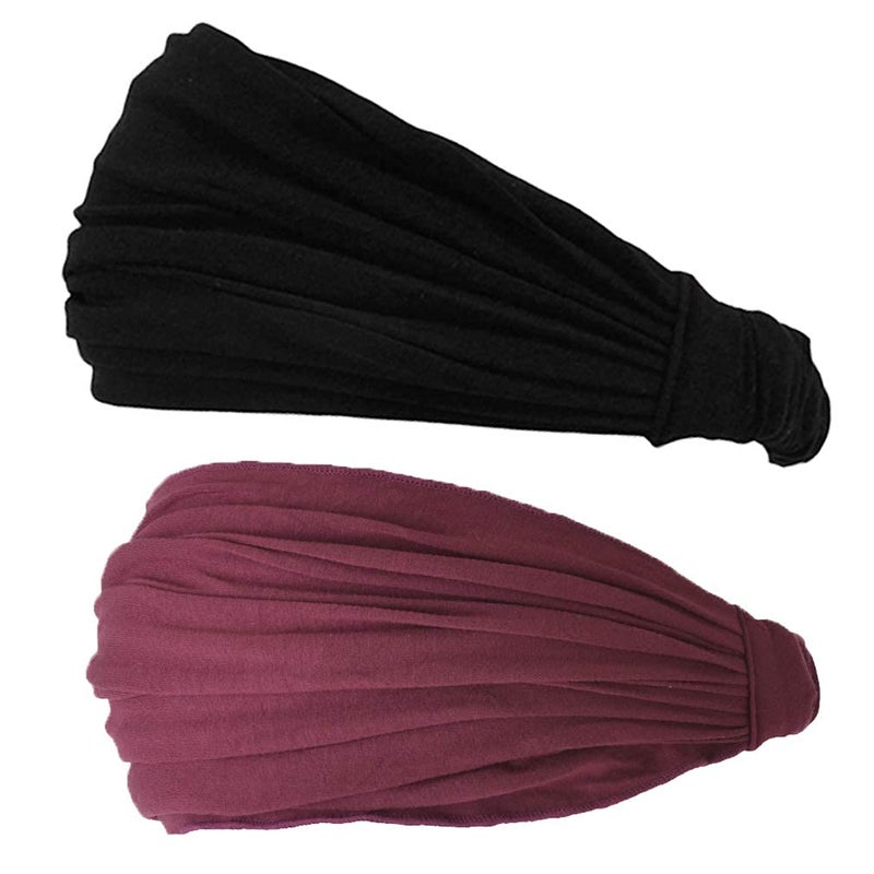 CHARM Black Maroon 2Pack Headband for Men Japanese Style Bandana Head Bands for Women and Men Stretch Hair Band for Sports Daily Wear by Casualbox M - Image 2