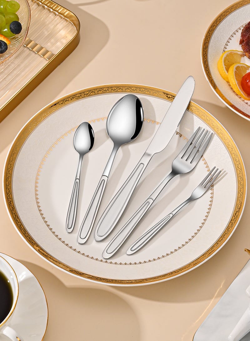 SUNHOME 30-Piece Stainless Steel Cutlery Set Kitchen Utensil Set Western Tableware Suitable For Home Kitchen Restaurant Hotel Party Dining Picnic Dining Exquisite Packaging Gift Silver - Image 3