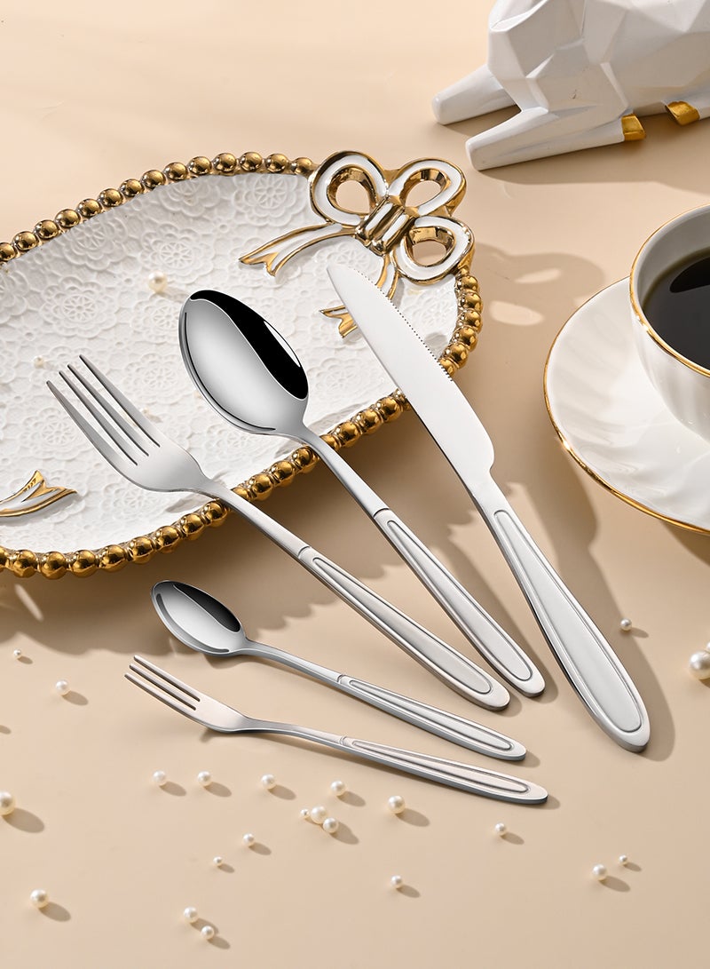 SUNHOME 30-Piece Stainless Steel Cutlery Set Kitchen Utensil Set Western Tableware Suitable For Home Kitchen Restaurant Hotel Party Dining Picnic Dining Exquisite Packaging Gift Silver - Image 5