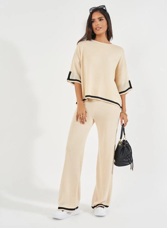 Styli Relaxed Fit Knit Top with Contrast Trim