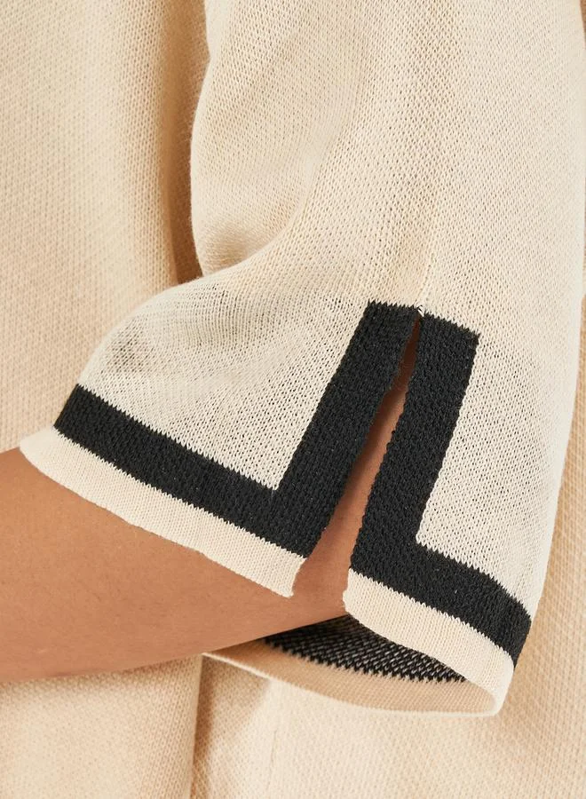 Styli Relaxed Fit Knit Top with Contrast Trim
