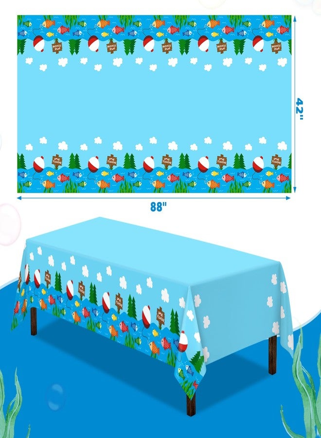 Nefelibata 3Pcs Gone Fishing Tablecloths for Ofishally One Birthday Decorations, Plastic Disposable Waterproof Little Fisherman Table Cover, Fishing Themed Birthday Party Supplies for Kids 42" x 88" - Image 2