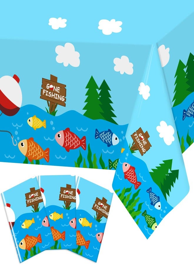 Nefelibata 3Pcs Gone Fishing Tablecloths for Ofishally One Birthday Decorations, Plastic Disposable Waterproof Little Fisherman Table Cover, Fishing Themed Birthday Party Supplies for Kids 42" x 88" - Image 1