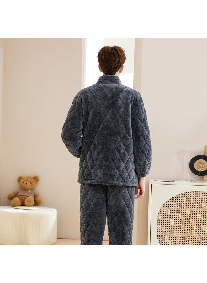 Fenton winter Stand Collar Anti-static Soft Men's Pajama Set Homewear - Image 3