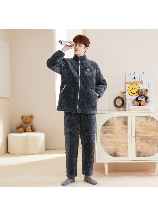 Fenton winter Stand Collar Anti-static Soft Men's Pajama Set Homewear - Image 5