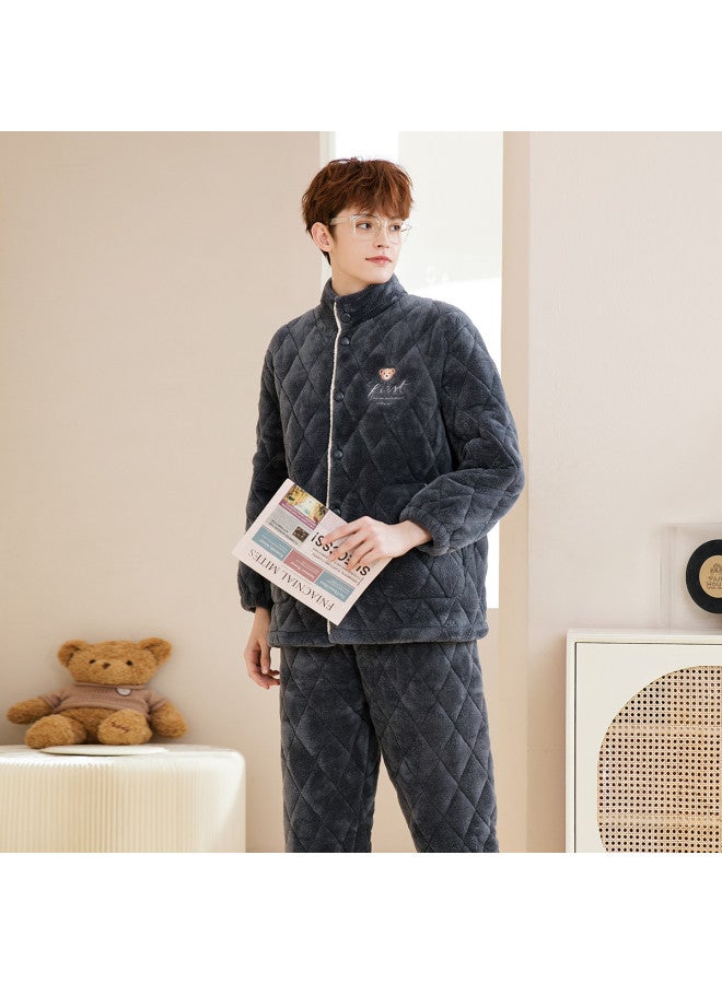 Fenton winter Stand Collar Anti-static Soft Men's Pajama Set Homewear - Image 4